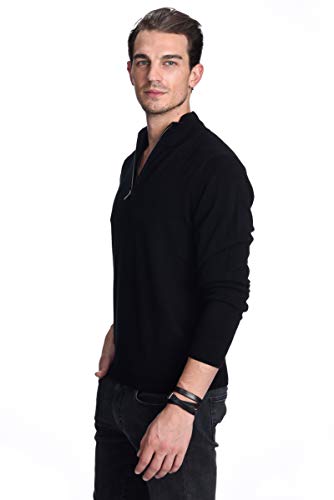 State Cashmere Men's Half Zip Mock Neck Sweater 100% Pure Cashmere Polo Neck Pullover (Black, Medium) - Image 5