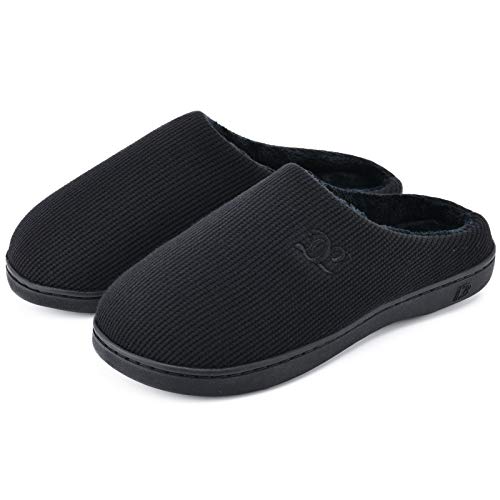 DL Womens Memory Foam Slippers, Cozy Slip on House Slippers for Women Indoor Outdoor, Comfy Women's Bedroom Slippers Warm Soft Flannel Lining Home Slippers Size 9-10 Black - Image 1