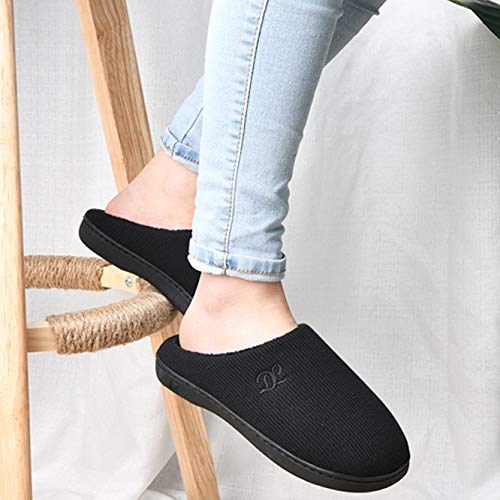 DL Womens Memory Foam Slippers, Cozy Slip on House Slippers for Women Indoor Outdoor, Comfy Women's Bedroom Slippers Warm Soft Flannel Lining Home Slippers Size 9-10 Black - Image 2