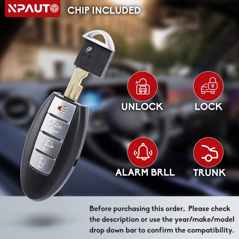 NPAUTO Key Fob Replacement Fits for Nissan Altima 2007-2012, Maxima Murano 09-14, Infiniti G25 G35 G37 FX35 Q60 & More Keyless Entry Remote Control Smart Proximity Car Key Fobs KR55WK48903 KR55WK49622 - Image 2