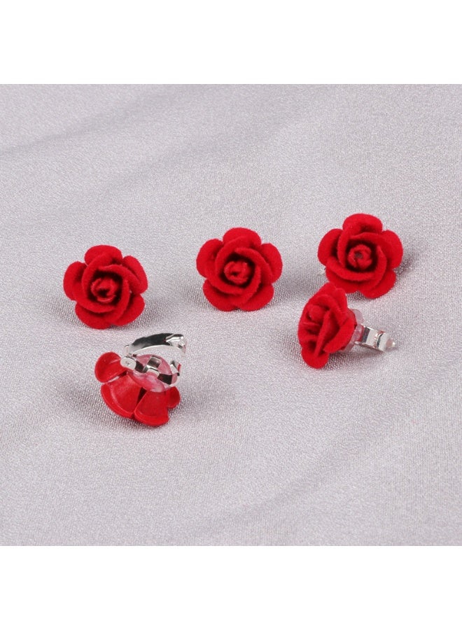 10PCS Red Rose Flower Mini Hair Clips - Image 2