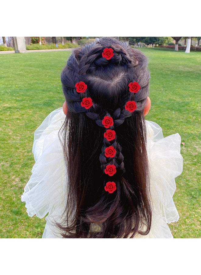 10PCS Red Rose Flower Mini Hair Clips - Image 4