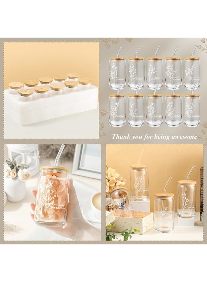 Blushtier Employee Appreciation Gifts for Women Bulk Boho Flower Sign 16 oz Glass Cups with Lids Straws for Graduation Students Teacher Volunteer Nurse(Classic Color,20 Pcs) - Image 4
