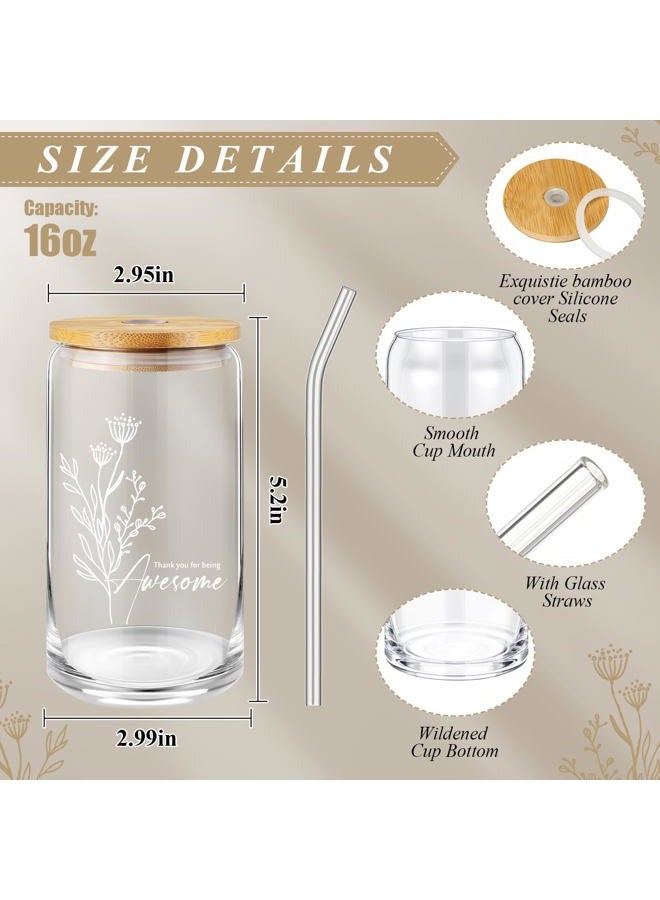 Blushtier Employee Appreciation Gifts for Women Bulk Boho Flower Sign 16 oz Glass Cups with Lids Straws for Graduation Students Teacher Volunteer Nurse(Classic Color,20 Pcs) - Image 2