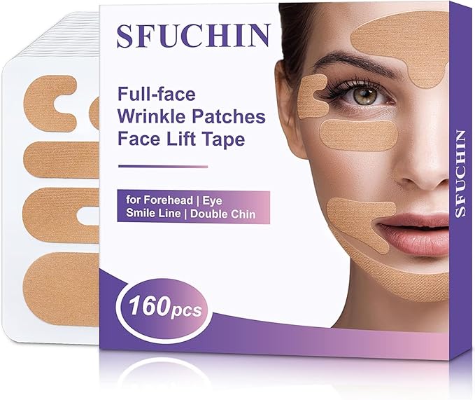 Sfuchin Wrinkle Patches Sfuchin 160 PCS Pre Cut Face Tape for Wrinkles Kinesiology Tape for Face Wrinkles High Elastic V Line Tape Forehead 11 Frown Eye Lip Chin Neck Chest Face Lift Tape - Image 1