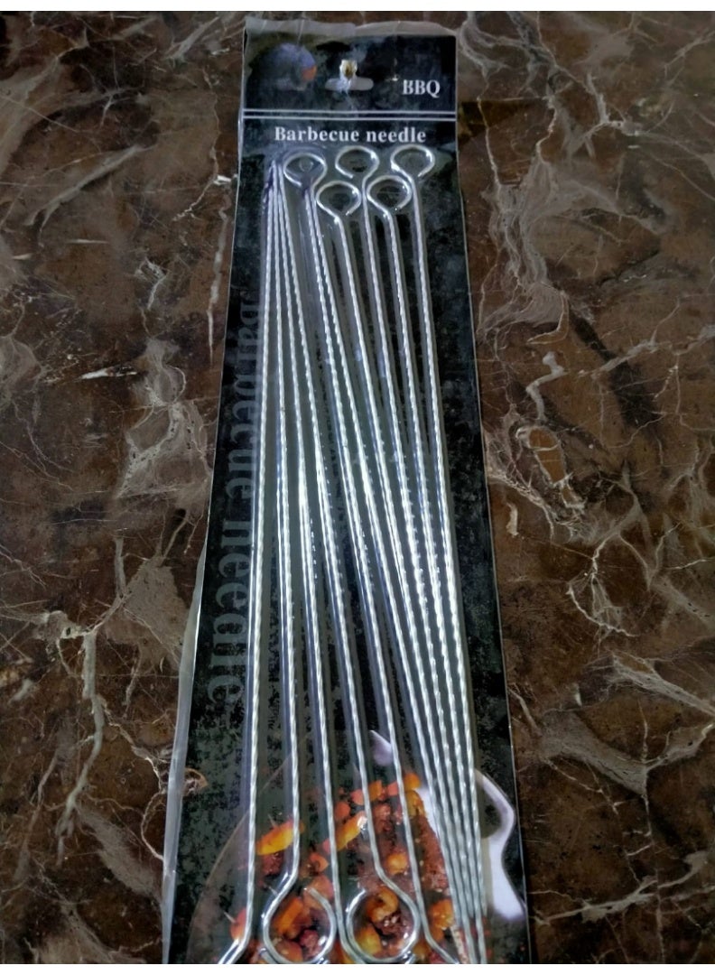 10-Pieces BBQ Skewer Set Silver 40 cm - Image 2