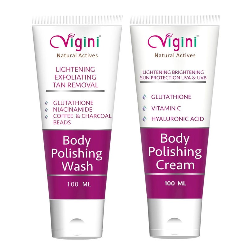 Vigini فغيني مقشر للبقع الداكنة للبشرة الباهتة إزالة تان غلوتاثيون مقشر قهوة غسول الجسم وكريم مرطب مضيء 1% كوجيك أسيد فيتامين سي للرجال والنساء 200 مل - Image 1