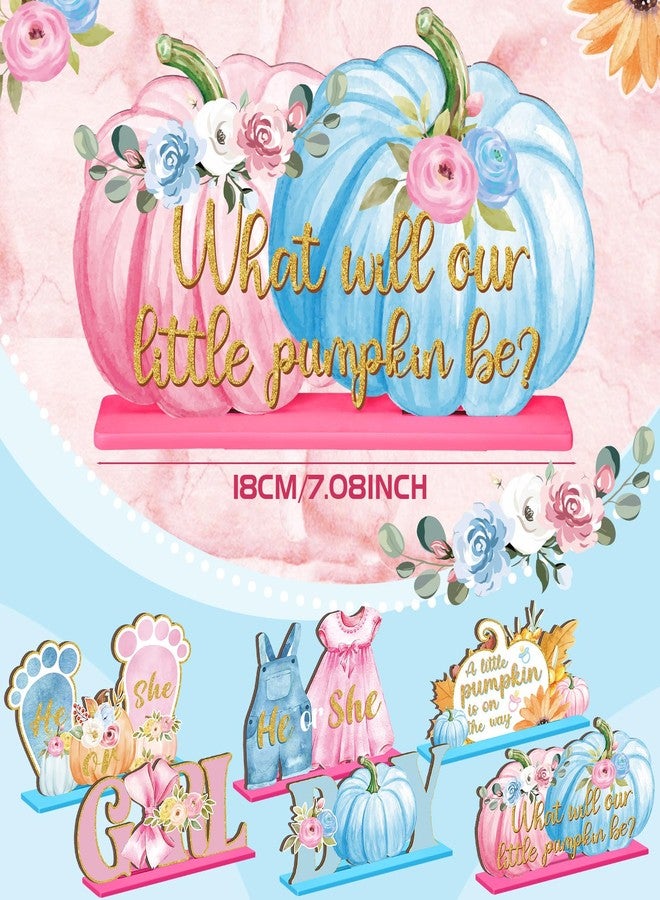 DoubleFill مجموعة زينة اليقطين الصغيرة لخريف عيد الشكر من دبل فيل، 6 قطع، قطع مركزية لطاولة حفلة الكشف عن جنس المولود، متوفرة الآن. زينة طاولة للأولاد والبنات لحفلة منزلية خريفية، سواء كان ولداً أو بنتاً (وردي وأزرق، لطيف). - Image 2