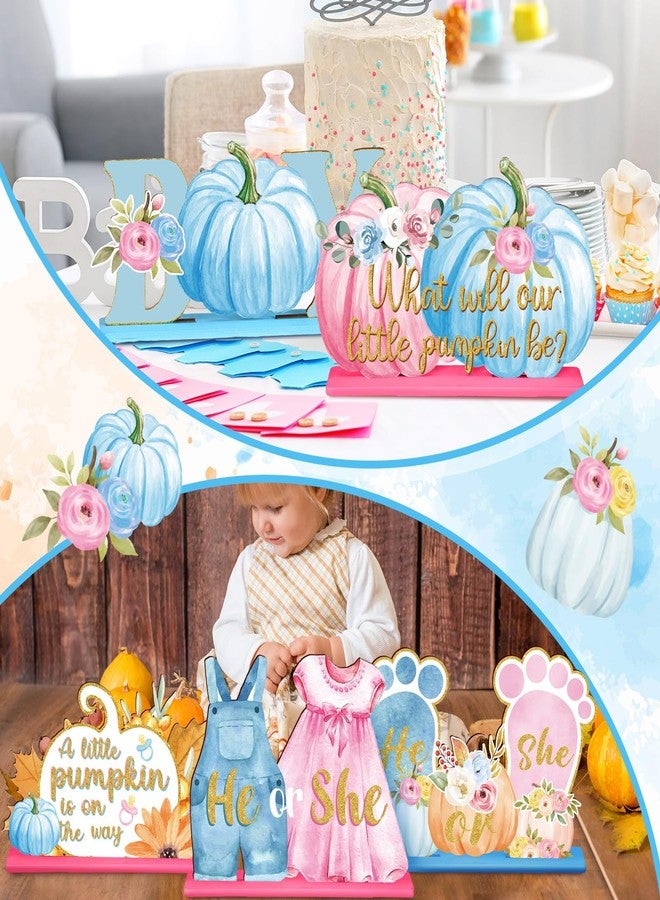 DoubleFill مجموعة زينة اليقطين الصغيرة لخريف عيد الشكر من دبل فيل، 6 قطع، قطع مركزية لطاولة حفلة الكشف عن جنس المولود، متوفرة الآن. زينة طاولة للأولاد والبنات لحفلة منزلية خريفية، سواء كان ولداً أو بنتاً (وردي وأزرق، لطيف). - Image 5