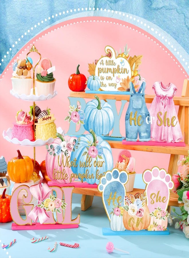 DoubleFill مجموعة زينة اليقطين الصغيرة لخريف عيد الشكر من دبل فيل، 6 قطع، قطع مركزية لطاولة حفلة الكشف عن جنس المولود، متوفرة الآن. زينة طاولة للأولاد والبنات لحفلة منزلية خريفية، سواء كان ولداً أو بنتاً (وردي وأزرق، لطيف). - Image 3