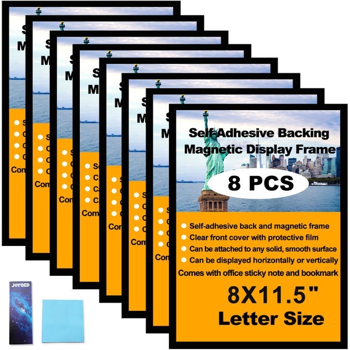 Magnetic Sign Holder 85 x 11 Inch for Wall Mounting DoubleSided Display SelfAdhesive Frame Ideal for Office School and Business Use 8 Pack Black