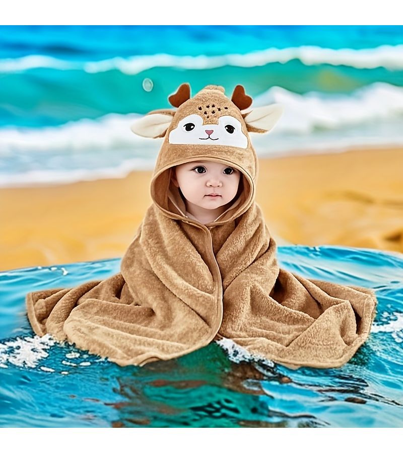 31.5 Inch Deer Baby Bath Towel 80x80cm Super Absorbent Soft for Ages 0 To 3 - Image 5
