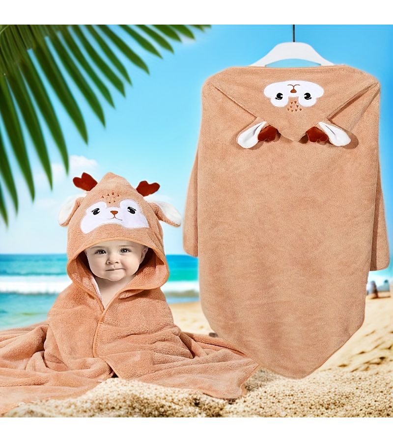 31.5 Inch Deer Baby Bath Towel 80x80cm Super Absorbent Soft for Ages 0 To 3 - Image 3