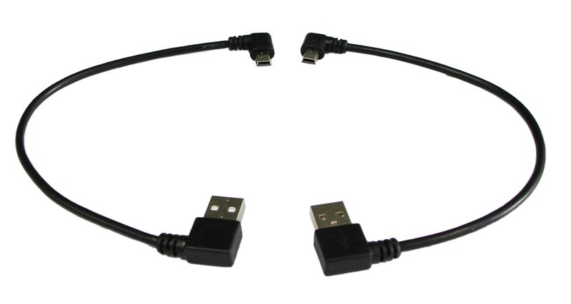 CERRXIAN 9Inch Mini USB Cable Combo Mini USB Right Angle & Left Angle Male to USB Type A 2.0 Right Angle Male Data Sync and Charge Cable (Black)(2-Pack) R - Image 2