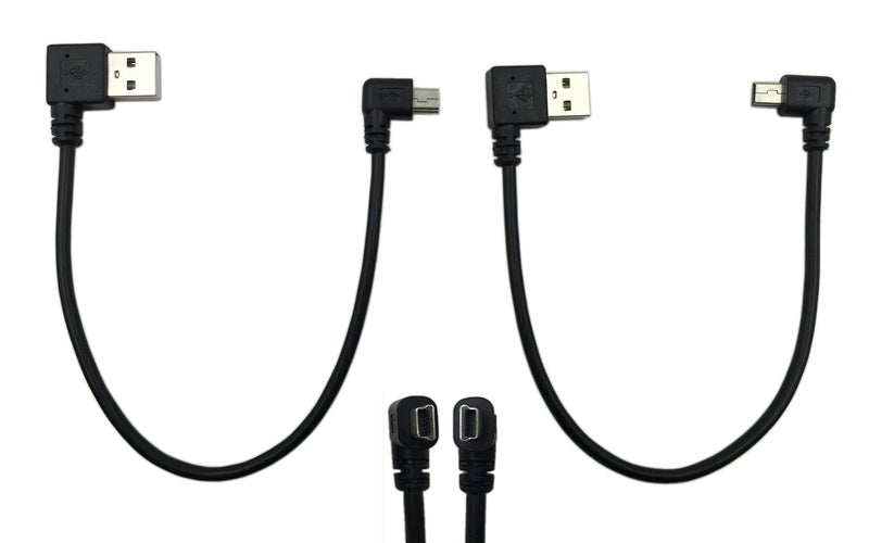 CERRXIAN 9Inch Mini USB Cable Combo Mini USB Right Angle & Left Angle Male to USB Type A 2.0 Right Angle Male Data Sync and Charge Cable (Black)(2-Pack) R - Image 1