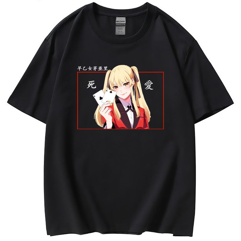 Crazy Gambling Abyss Kakegurui Short-sleeved Men's and Women's European Version Loose Casual Printed T-shirt Women's T-shirt Spot - Image 2