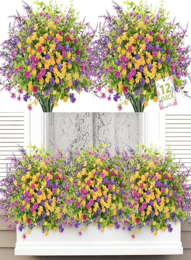 ATTGREAT Artificial Spring Flowers Outdoors UV Resistant Fake Greenery Plants Realistic Plastic Flowers Outside Faux Silk Wildflowers for Home Planter Porch Garden Decor, 12 Bundles (Multicolor) - Image 1