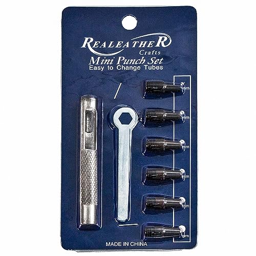 Realeather طقم ثقب الجلد المصغر Realeather T3003 للحرف اليدوية، 6 أحجام من 1/16" - 3/16"، كروم، 6 قطع - Image 1
