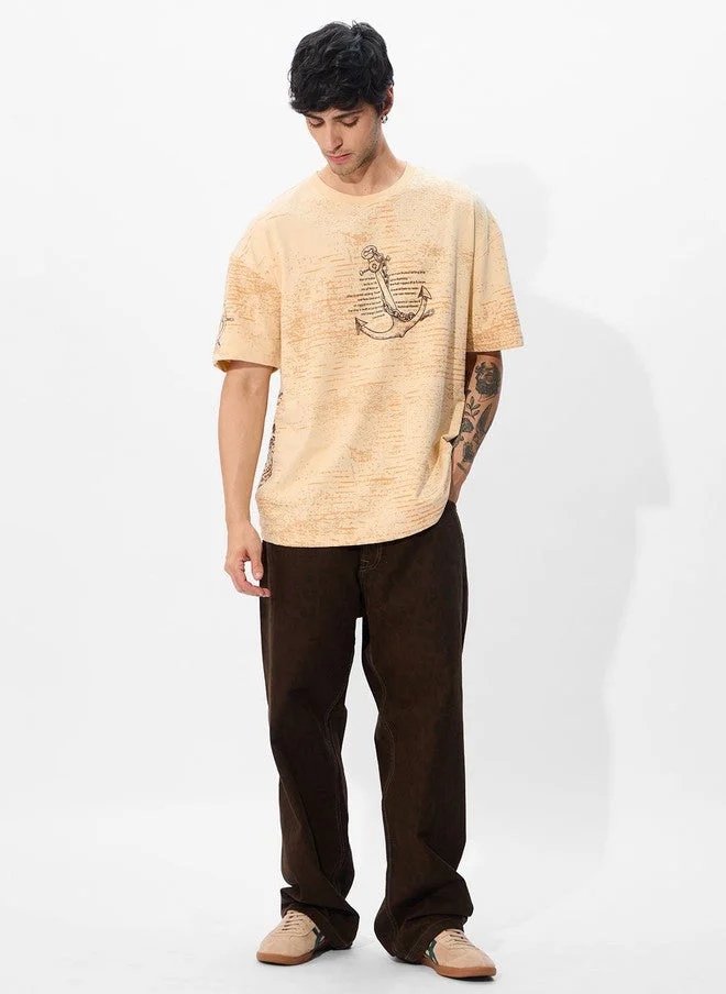 The Souled Store  The Souled Store Men Off-White Printed Cotton Oversized T-Shirt  | Best Price UAE