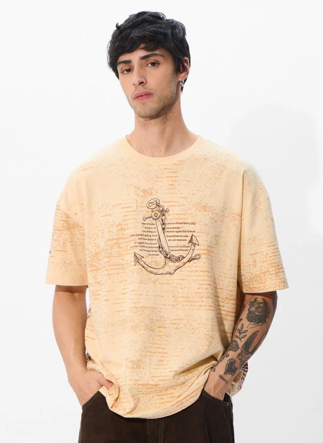 ذا سوليد ستور The Souled Store Men Off-White Printed Cotton Oversized T-Shirt