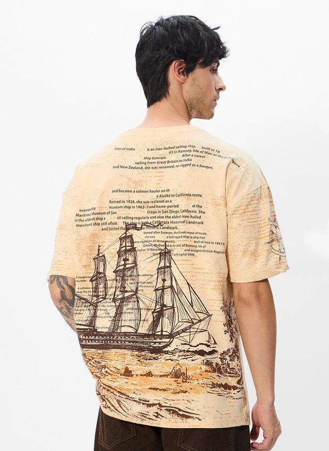The Souled Store  The Souled Store Men Off-White Printed Cotton Oversized T-Shirt  | Best Price UAE