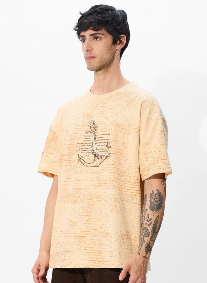 The Souled Store  The Souled Store Men Off-White Printed Cotton Oversized T-Shirt  | Best Price UAE