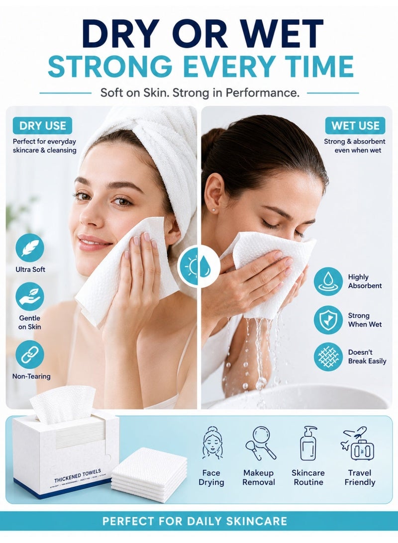 Eworld Disposable Facial Towels, Soft Thickened Dry & Wet Face Cleansing Towels, Biodegradable Single-Use Face Tissue for Sensitive Skin, Makeup Removal, Daily Skincare & Travel, 1 Box (50 Count) - Image 2