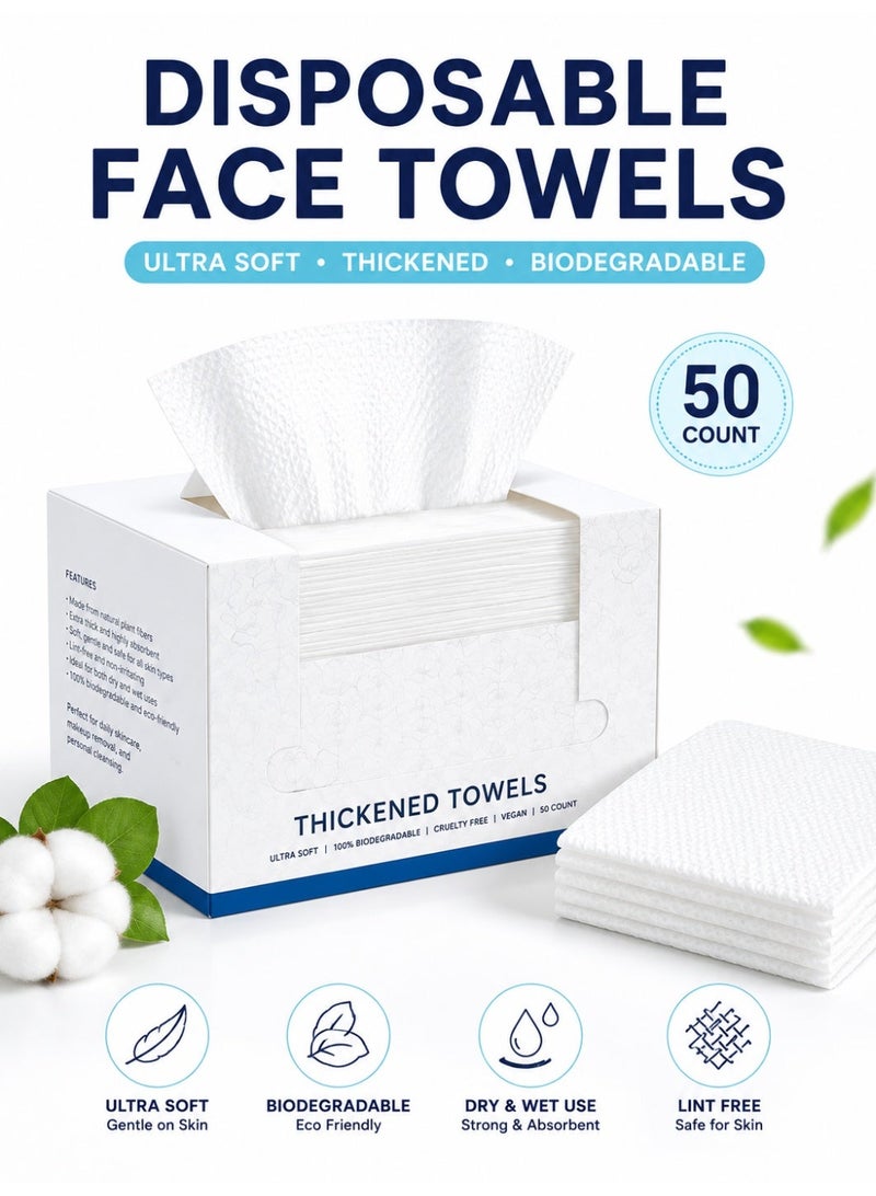 Eworld Disposable Facial Towels, Soft Thickened Dry & Wet Face Cleansing Towels, Biodegradable Single-Use Face Tissue for Sensitive Skin, Makeup Removal, Daily Skincare & Travel, 1 Box (50 Count) - Image 1