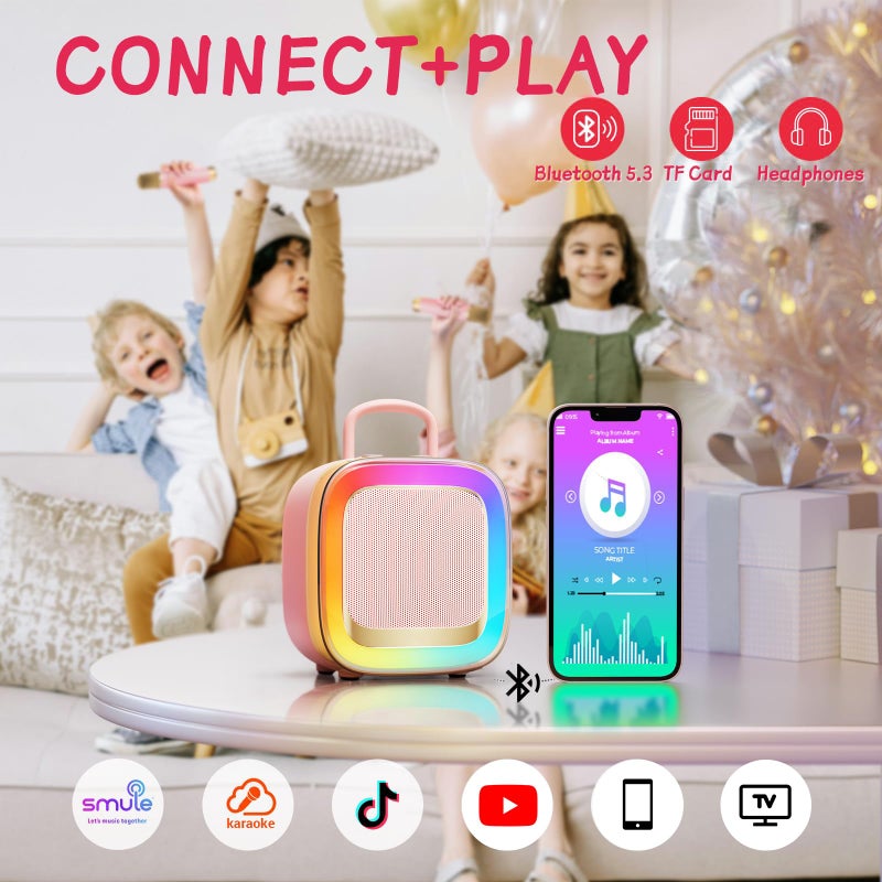 Kinglucky (Limited Pro Version) Top Mini Karaoke Machine For Kids Adults (With 14M+ Songs & Stories)  Christmas Birthday Gifts Ideas For Girls  Portable Bluetooth Speaker With 2 Lighting Microphones - Image 4