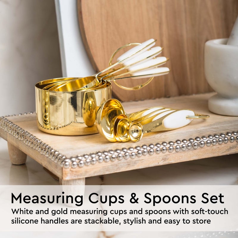 styled settings White and Gold Kitchen Utensils Set - 23-Piece Gold Kitchen Accessories Include Measuring Cups and Spoons Set, Silicone Utensils, and Utensil Holder for Baking, Cooking, and Stylish Kitchen Decor - Image 5