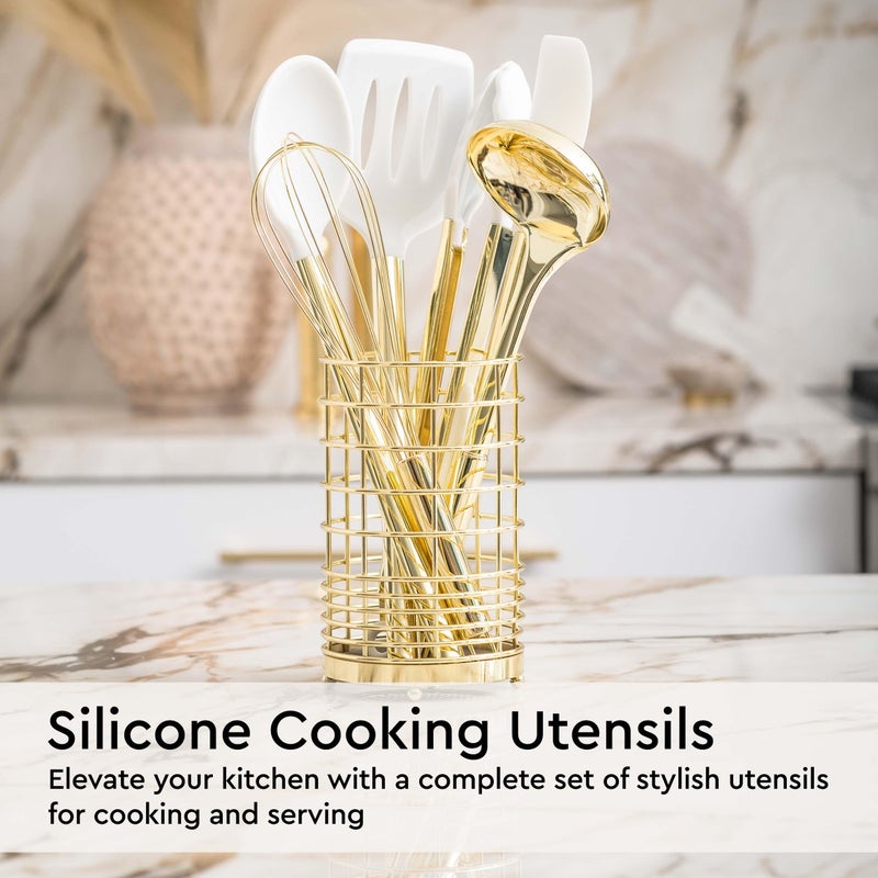 styled settings White and Gold Kitchen Utensils Set - 23-Piece Gold Kitchen Accessories Include Measuring Cups and Spoons Set, Silicone Utensils, and Utensil Holder for Baking, Cooking, and Stylish Kitchen Decor - Image 4