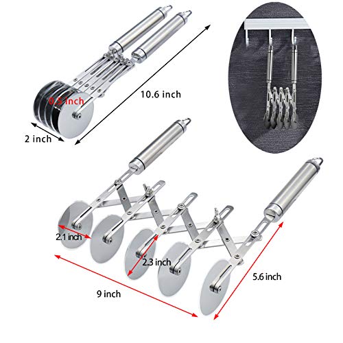 Juome 5 Wheel Pastry Cutter Stainless Pizza Slicer Multi-Round Dough Cutter Roller Cookie Pastry Knife Divider with Handle - Image 2