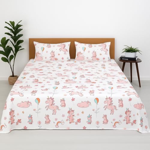 Cottington Lane Microfiber Printed Bedsheet for King Bed with 2 Pillow Covers – Breathable, Soft, Wrinkle-Free, Skin Friendly – 102x108 Inches – Pink Unicorn - Image 1