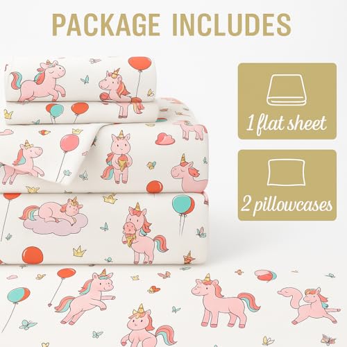 Cottington Lane Microfiber Printed Bedsheet for King Bed with 2 Pillow Covers – Breathable, Soft, Wrinkle-Free, Skin Friendly – 102x108 Inches – Pink Unicorn - Image 5