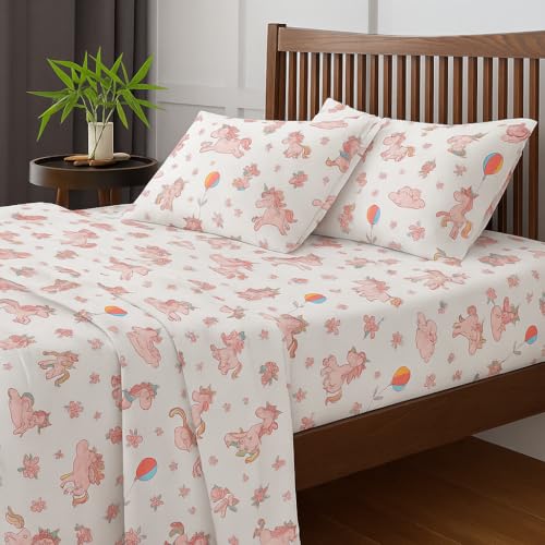 Cottington Lane Microfiber Printed Bedsheet for King Bed with 2 Pillow Covers – Breathable, Soft, Wrinkle-Free, Skin Friendly – 102x108 Inches – Pink Unicorn - Image 2