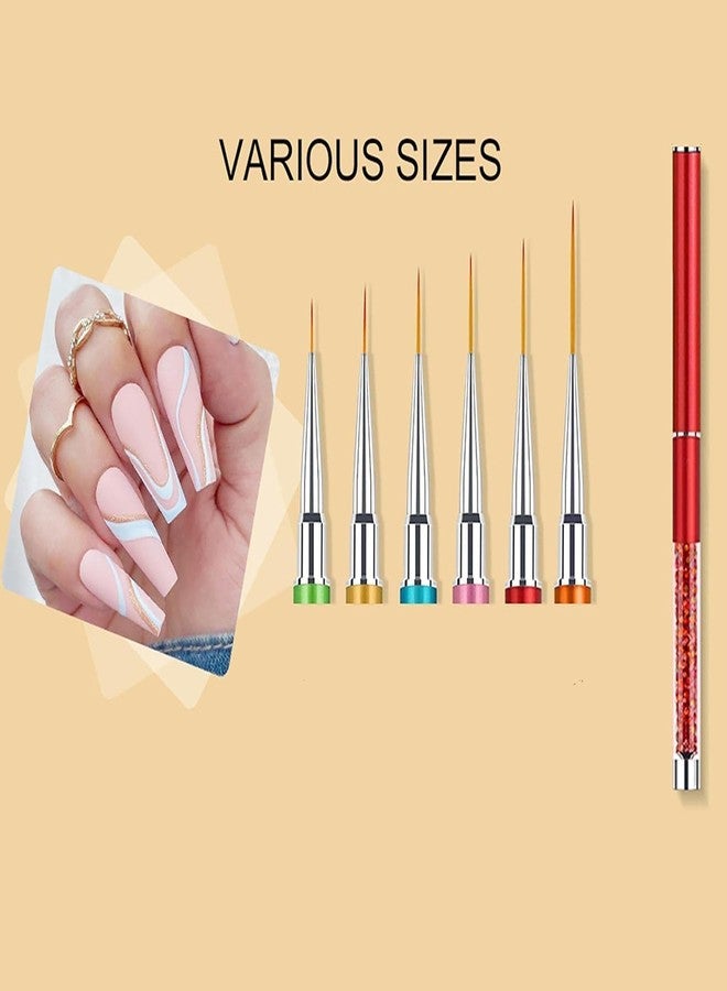 Ruby Face Rubyface Nail Art Liner Brushes, 6Pcs Nail Gel Polish Painting Nail Design Brush Pen Set with Crushed Diamond Rhinestones Handle for Pulling Lines, Nail Art Design - Image 4