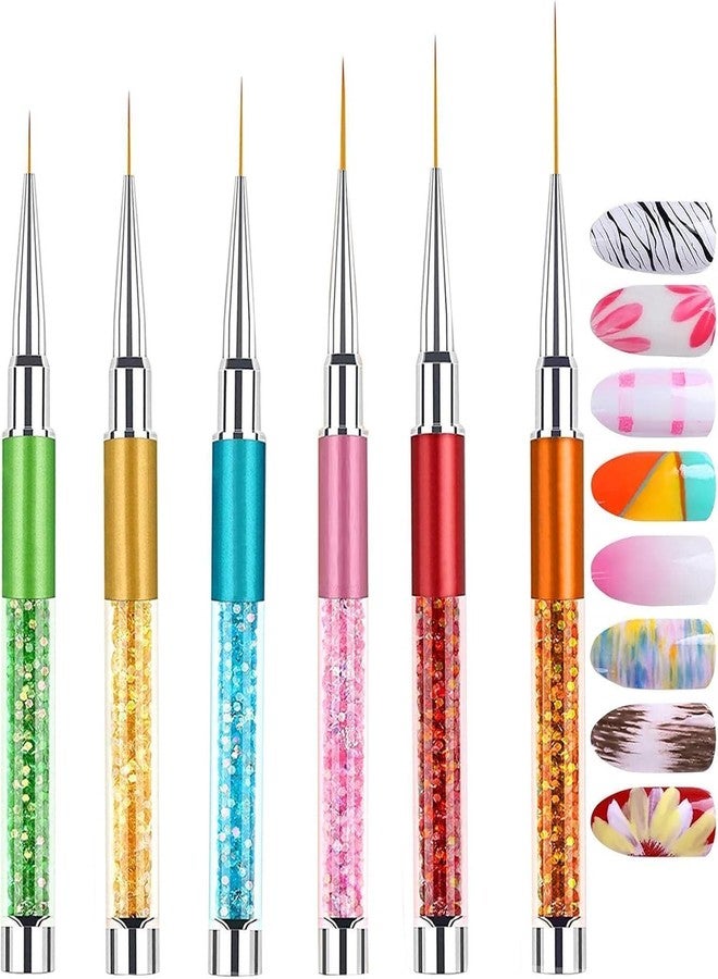 Ruby Face Rubyface Nail Art Liner Brushes, 6Pcs Nail Gel Polish Painting Nail Design Brush Pen Set with Crushed Diamond Rhinestones Handle for Pulling Lines, Nail Art Design - Image 1