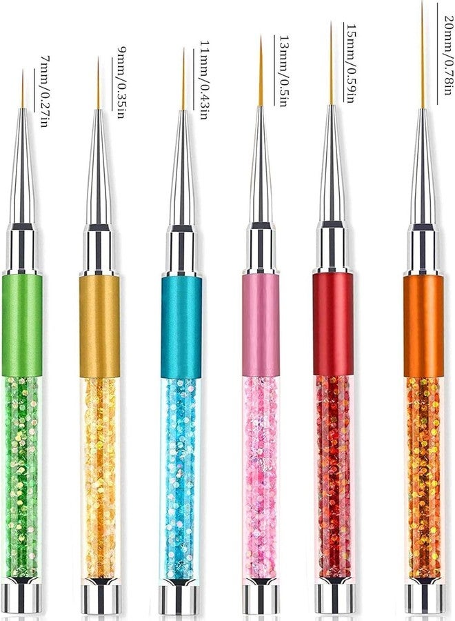 Ruby Face Rubyface Nail Art Liner Brushes, 6Pcs Nail Gel Polish Painting Nail Design Brush Pen Set with Crushed Diamond Rhinestones Handle for Pulling Lines, Nail Art Design - Image 5
