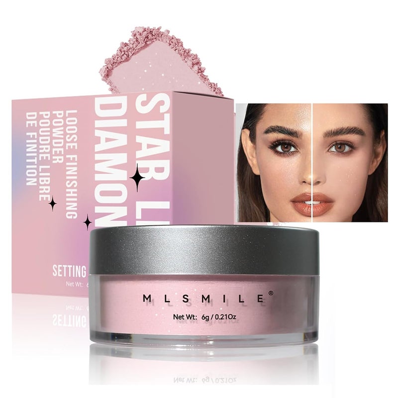 AKARY Pink Translucent Setting Powder Shimmer Finishing Powder Oil Control for Long Lasting Makeup Lightweight Loose Powder Waterproof Makes Skin Downy Blurring Powder for All Skin Tones 02