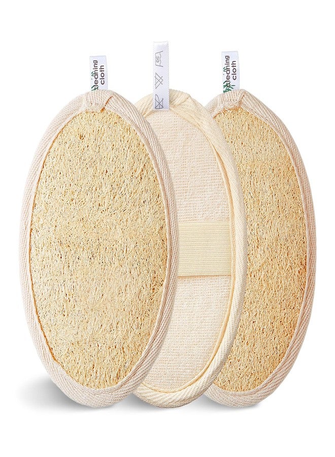 Reemix Natural Loofah Exfoliating Body Scrubber 3-Piece Oval Set - Gentle Face & Body Scrub Sponge, Eco-Friendly Bath Shower Tool for Smooth Skin, Travel-Friendly Design - Image 1