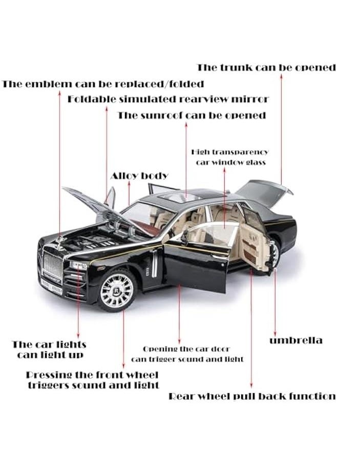 Generic - Toy Car Rolls-Royce 1/24 Phantom Model Alloy Collectibles Diecast Vehicles with Sound and Light (Silver/Black) - Image 1