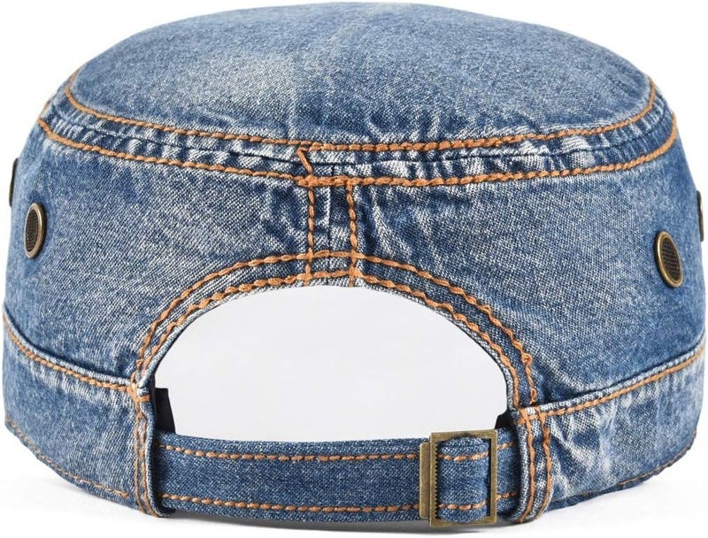 VOBOOM Washed Cotton Military Cadet Army Caps Unique Design Vintage Flat Top Hat - Image 4