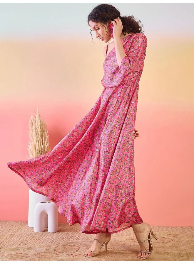 AKS  Floral Printed One Shoulder Flared Maxi Dress for Women | Best Price UAE