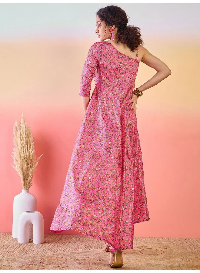 AKS  Floral Printed One Shoulder Flared Maxi Dress for Women | Best Price UAE