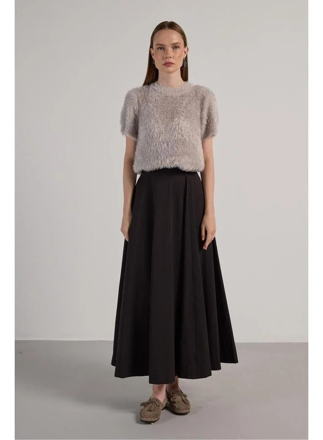 mina aise Women's Black Premium Fabric Flared Long Skirt 30015.