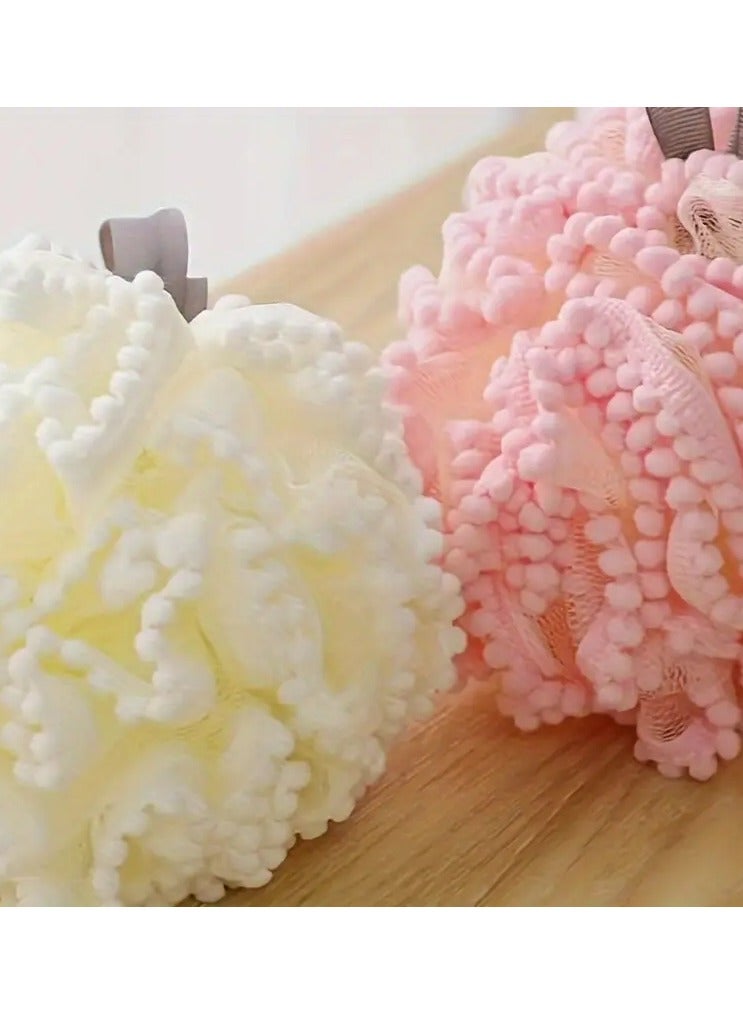 يوكانبي 1 قطعة لوفة اسفنجة الاستحمام-كرة حمام تقشير ثنائية اللون مع مطبات ناعمة وحزام لطيف ، مثالية للرجال والنساء باللون الوردي والأبيض - Image 3