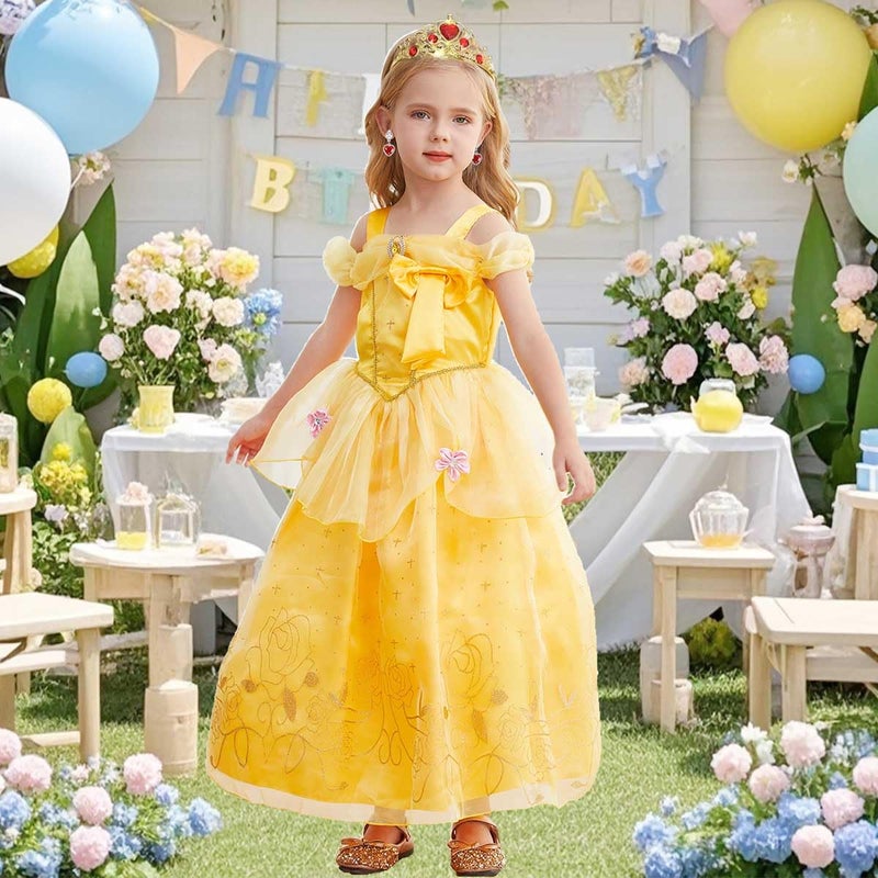 Luzlen Princess Costume for Girls Kids Belle Dress Halloween Cosplay Party Outfit Toddler Princess Dress Up, 4-5 Years(Label 120) - Image 4