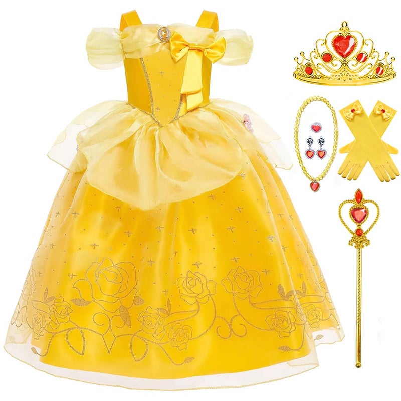 Luzlen Princess Costume for Girls Kids Belle Dress Halloween Cosplay Party Outfit Toddler Princess Dress Up, 4-5 Years(Label 120) - Image 1