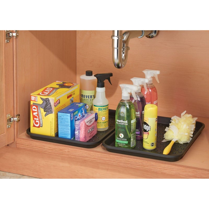 InterDesign iDesign Plastic Under Sink Mat Tray for Kitchen Cabinet, Bathroom, Entryways, Office, Mudroom, College Dorm, (Set of 2), 17" X 13" X 2", Black - Image 2