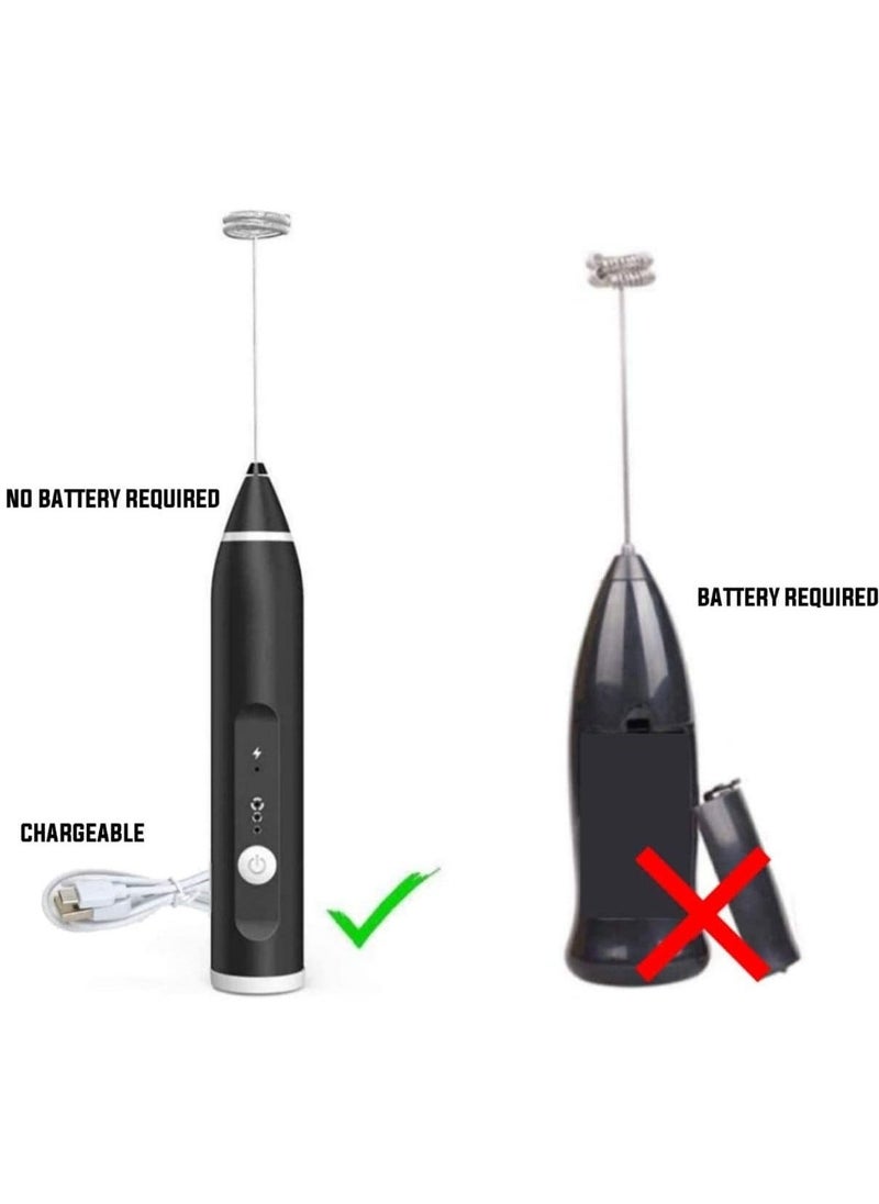 Rechargeable Milk Frother, Coffee Frother Yogurt mixer Egg beater Handheld Foam Maker Rechargeable Electric Foam Maker with 2 Stainless Whisks Speed Adjustable Durable Frother Drink portable Mixer - Image 3